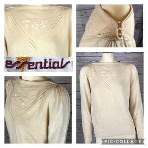Vintage Essential cream sweater with pearl buttons silk & angora mix size medium